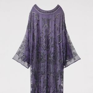 ZARA Women’s V-NECK EMBROIDERED BEADED TUNIC DRESS SIZE M-L PURPLE CAFTAN